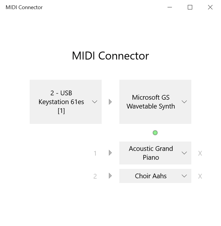 a screenshot of the Midi Connector Application for Windows 10